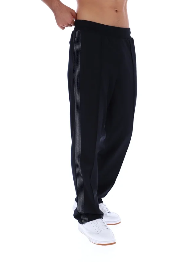 Pantaloni da jogging Tavis neri a gamba dritta con cuciture a contrasto