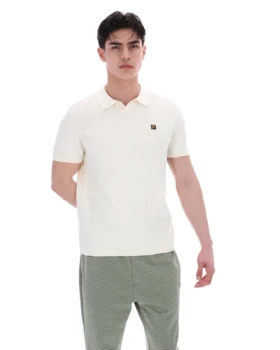 Polo a collo aperto in maglia Denny Diamond color latte di cocco