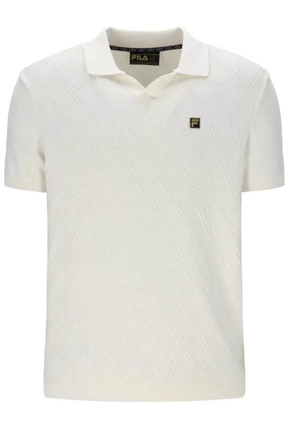 Polo a collo aperto in maglia Denny Diamond color latte di cocco