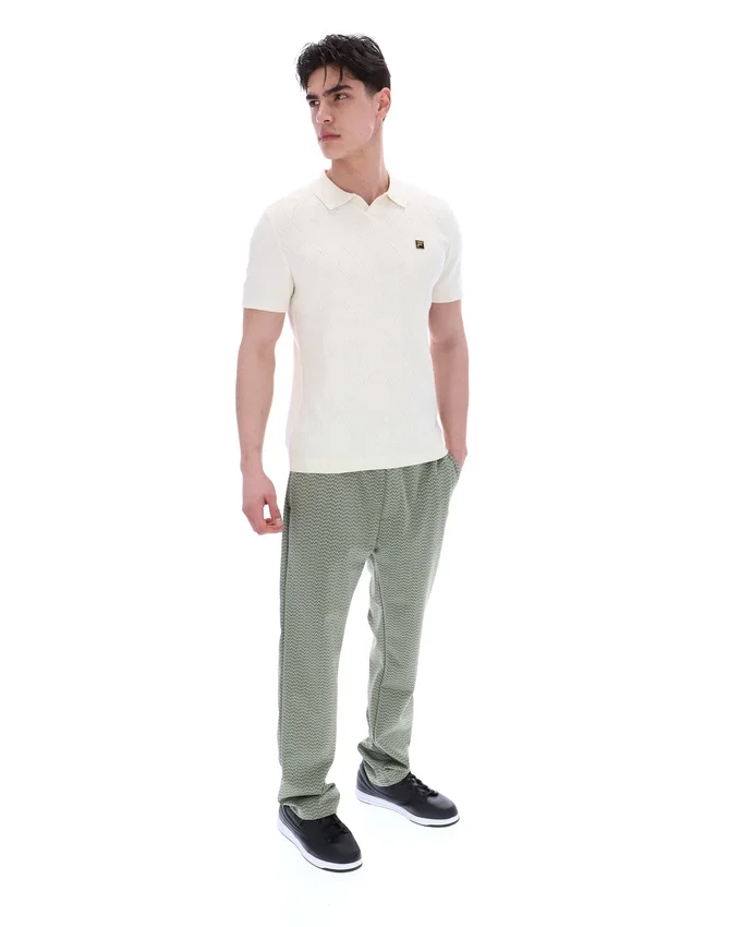 Polo a collo aperto in maglia Denny Diamond color latte di cocco