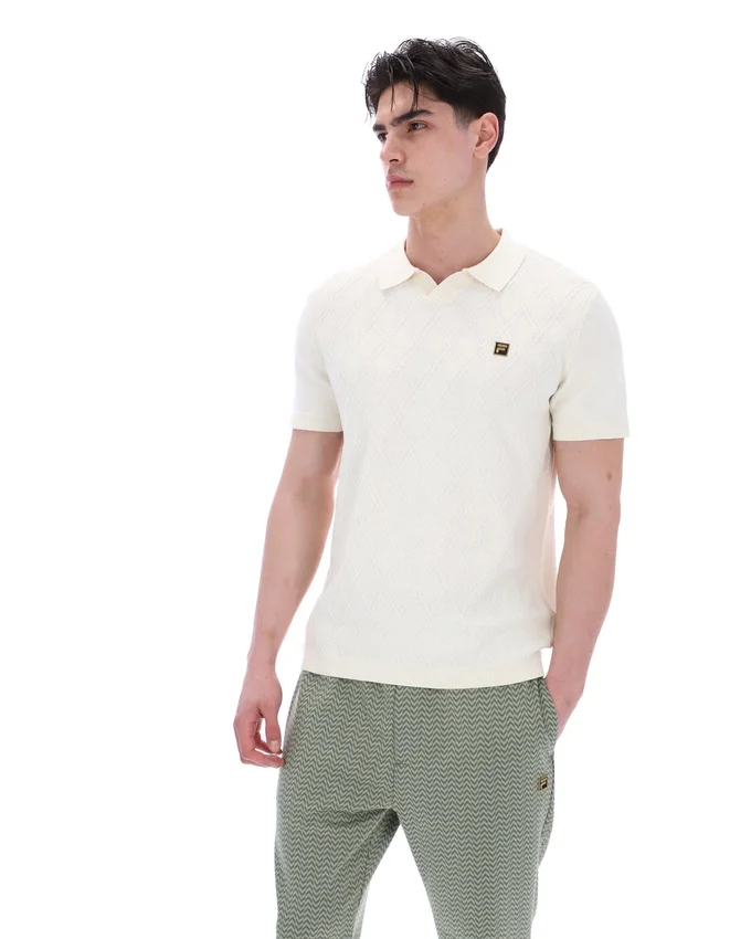 Polo a collo aperto in maglia Denny Diamond color latte di cocco