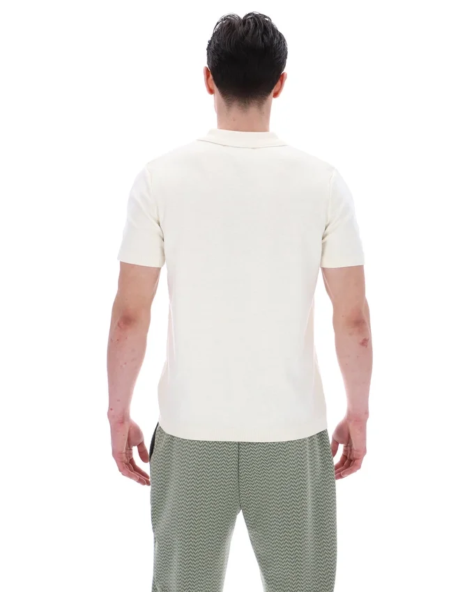 Polo a collo aperto in maglia Denny Diamond color latte di cocco