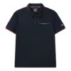 Polo a maniche corte con logo a blocchi di colore rosso, blu, in pantaloncini