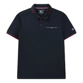 Polo a maniche corte con logo a blocchi di colore rosso, blu, in pantaloncini