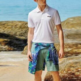Polo a maniche corte con logo ape ricamato, pantaloncini bianchi