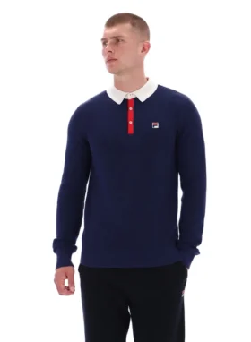 Polo a maniche lunghe Fila Nowell in maglia a nido d’ape blu navy
