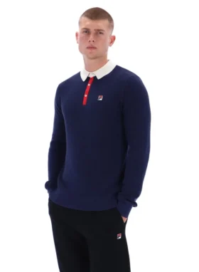 Polo a maniche lunghe Fila Nowell in maglia a nido d’ape blu navy