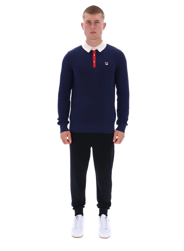 Polo a maniche lunghe Fila Nowell in maglia a nido d’ape blu navy