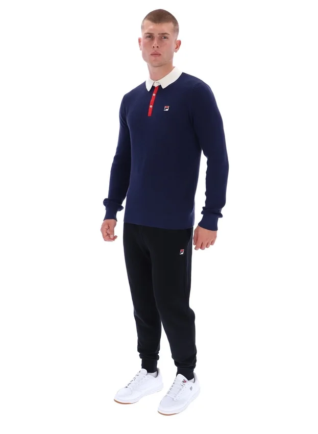 Polo a maniche lunghe Fila Nowell in maglia a nido d’ape blu navy