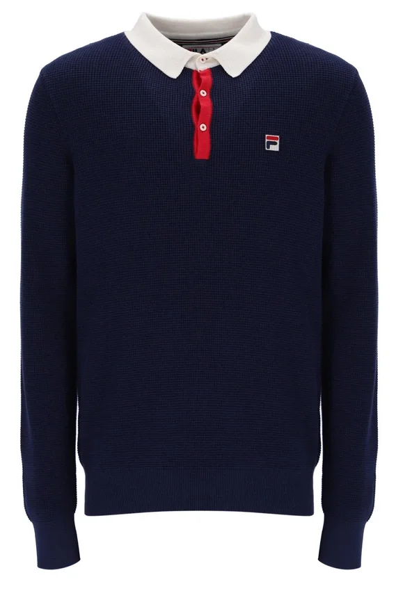 Polo a maniche lunghe Fila Nowell in maglia a nido d’ape blu navy