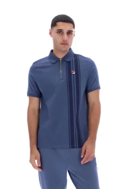 Polo con zip Dario in stile vintage indaco