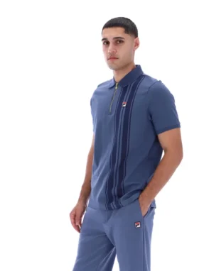 Polo con zip Dario in stile vintage indaco