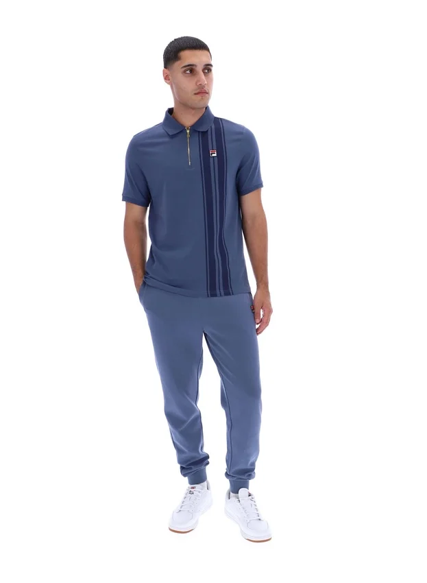 Polo con zip Dario in stile vintage indaco