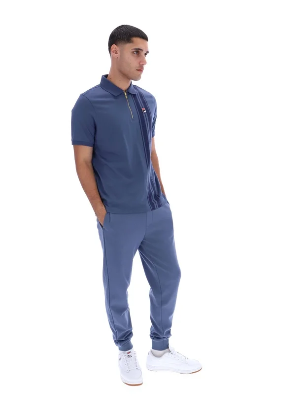 Polo con zip Dario in stile vintage indaco