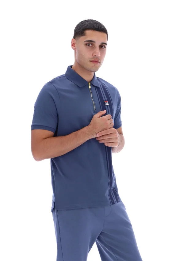 Polo con zip Dario in stile vintage indaco