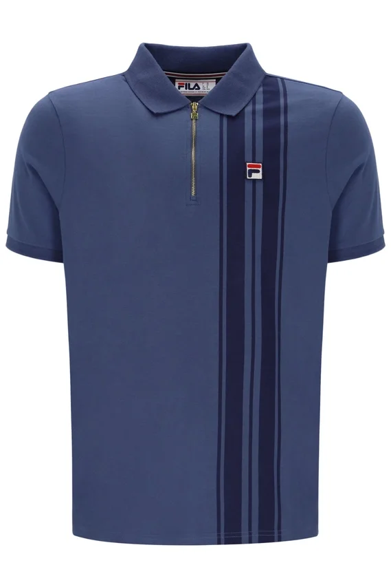 Polo con zip Dario in stile vintage indaco
