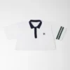 Polo corta svasata Off White con colletto a contrasto