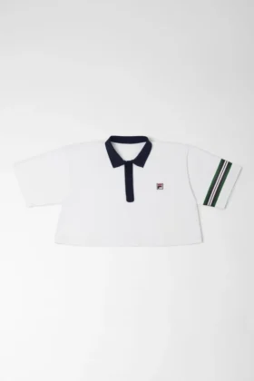 Polo corta svasata Off White con colletto a contrasto