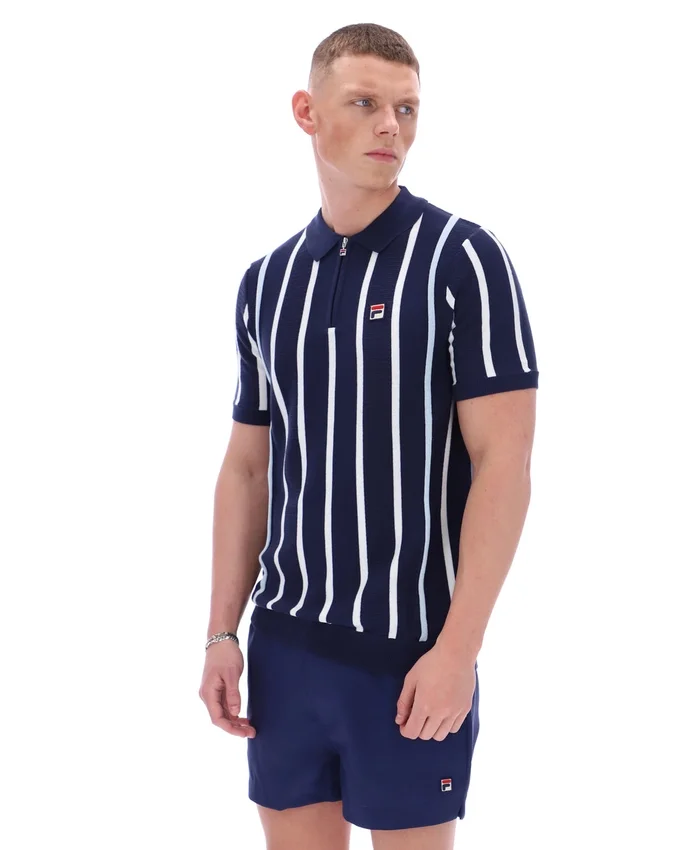 Polo Fila Giorgio in maglia patchwork all'uncinetto blu navy
