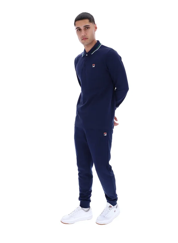 Polo Fila Navy Monte a maniche lunghe con colletto a strisce