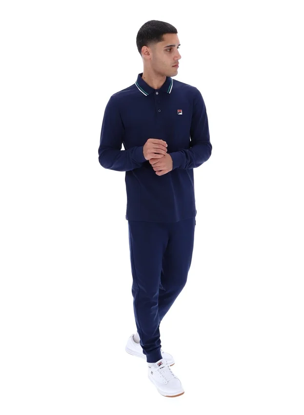 Polo Fila Navy Monte a maniche lunghe con colletto a strisce