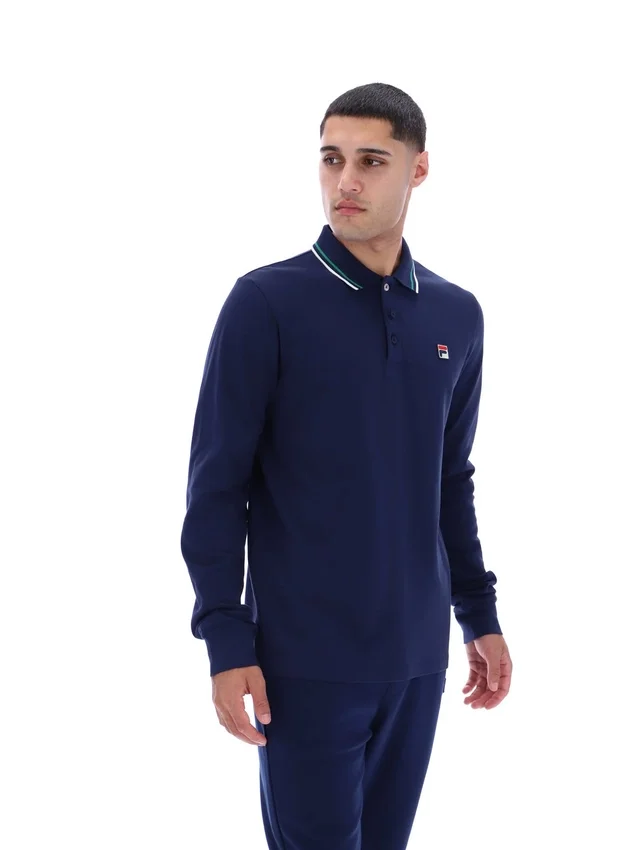 Polo Fila Navy Monte a maniche lunghe con colletto a strisce