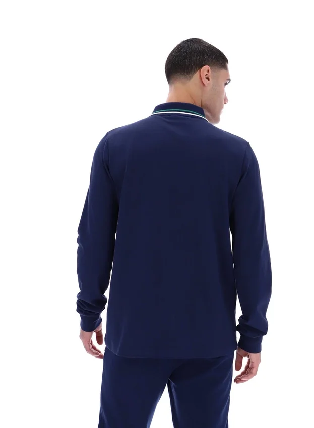 Polo Fila Navy Monte a maniche lunghe con colletto a strisce