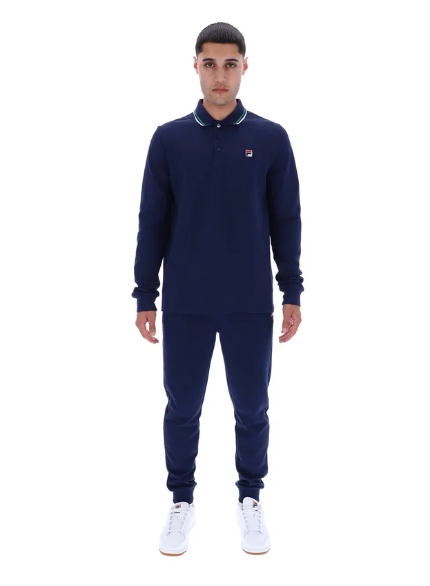 Polo Fila Navy Monte a maniche lunghe con colletto a strisce