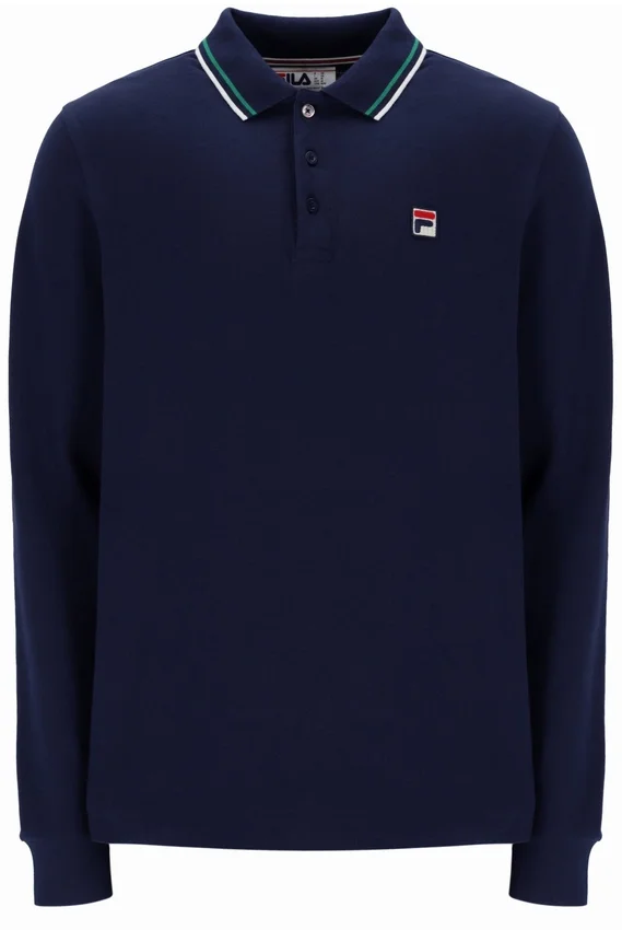 Polo Fila Navy Monte a maniche lunghe con colletto a strisce