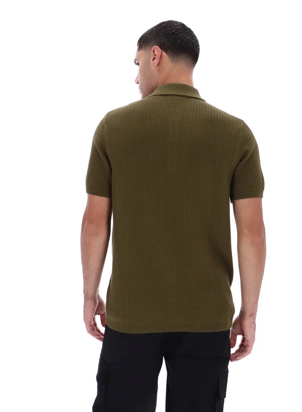 Polo in maglia testurizzata Sander verde oliva scuro