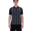 Polo nera Castello in maglia jacquard con zip