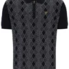 Polo nera Castello in maglia jacquard con zip