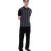Polo nera Castello in maglia jacquard con zip