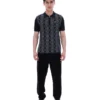 Polo nera Castello in maglia jacquard con zip