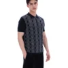 Polo nera Castello in maglia jacquard con zip