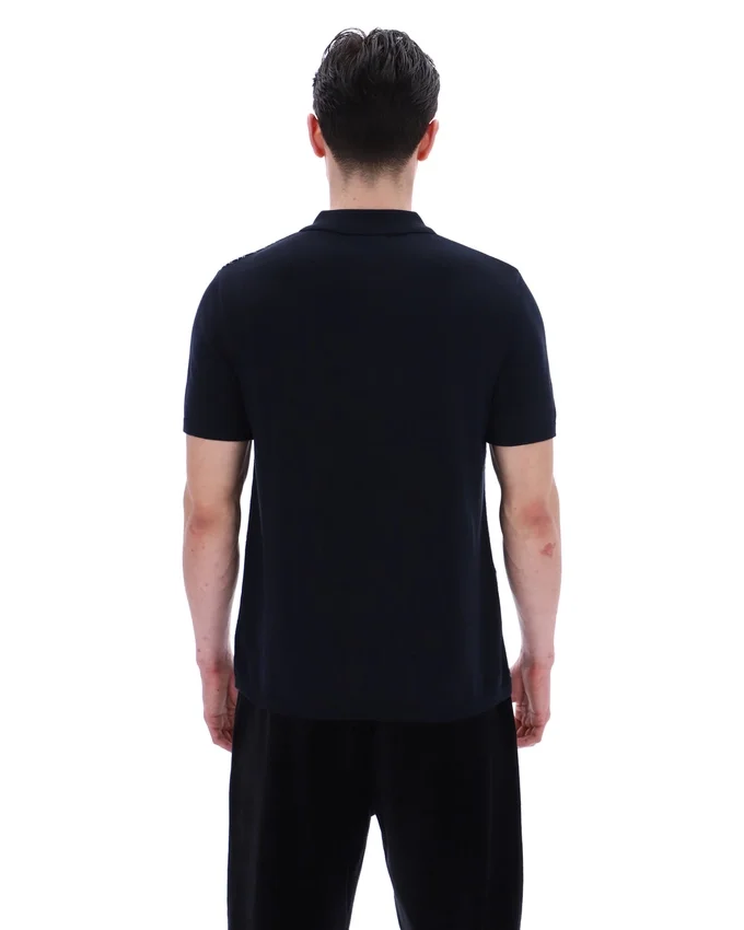 Polo nera Castello in maglia jacquard con zip