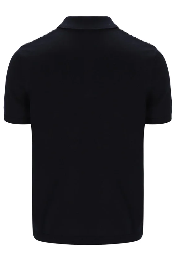 Polo nera Castello in maglia jacquard con zip