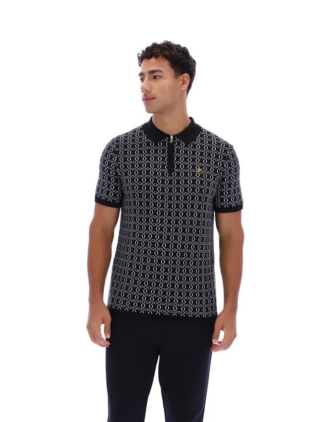 Polo nera con zip in maglia jacquard Jackson
