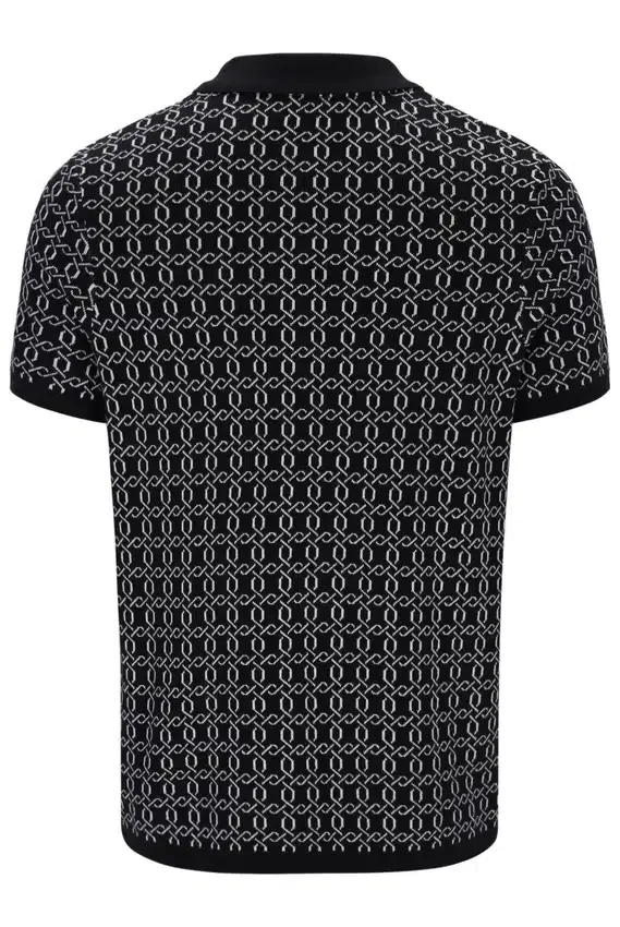 Polo nera con zip in maglia jacquard Jackson
