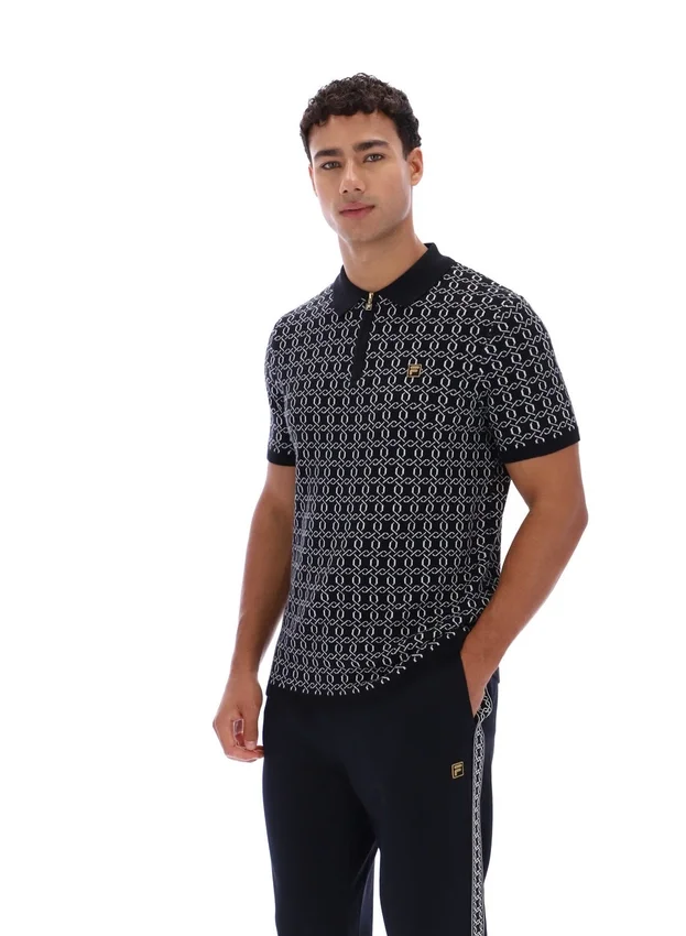 Polo nera con zip in maglia jacquard Jackson
