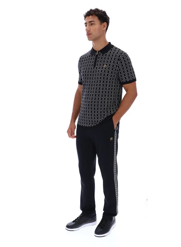 Polo nera con zip in maglia jacquard Jackson