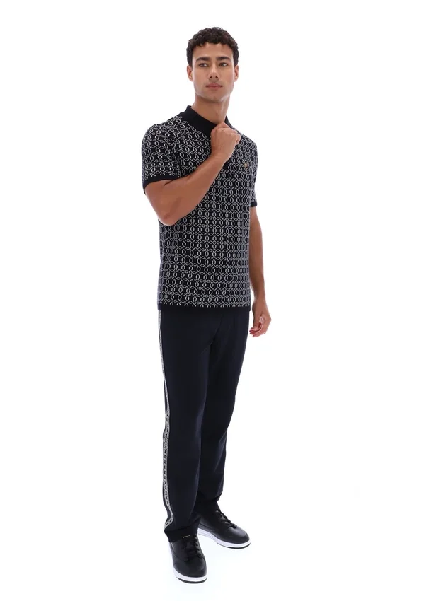 Polo nera con zip in maglia jacquard Jackson