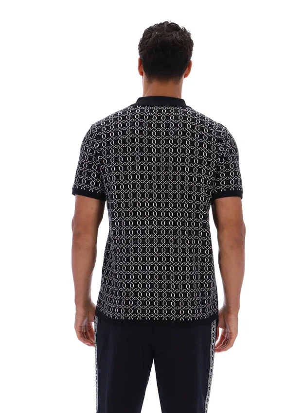 Polo nera con zip in maglia jacquard Jackson