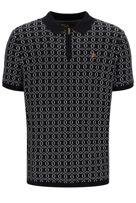 Polo nera con zip in maglia jacquard Jackson
