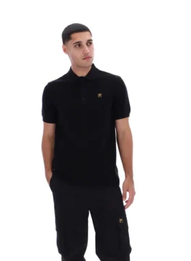 Polo nera Sander in maglia testurizzata