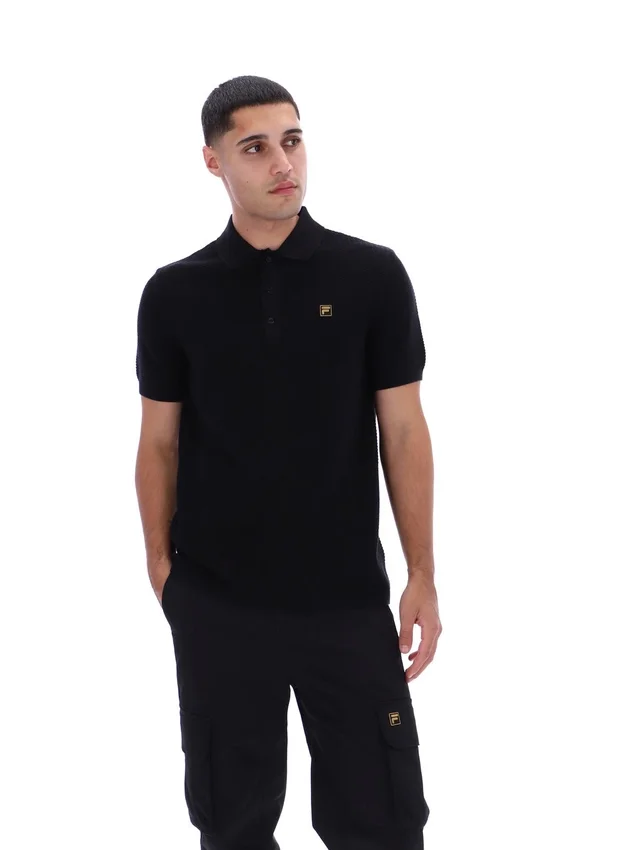Polo nera Sander in maglia testurizzata