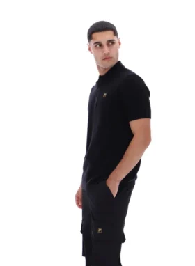 Polo nera Sander in maglia testurizzata