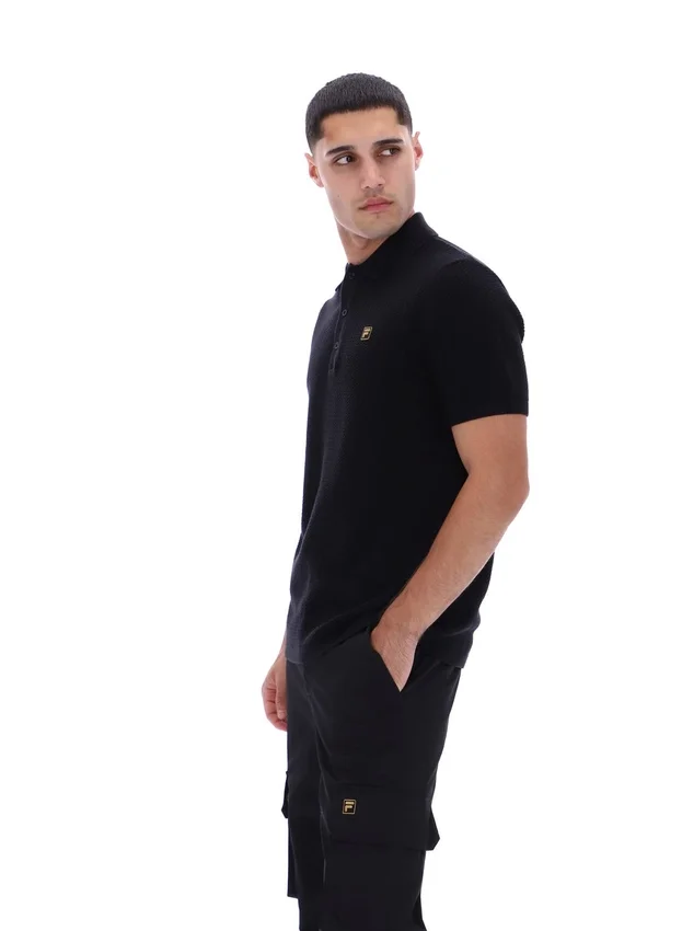 Polo nera Sander in maglia testurizzata