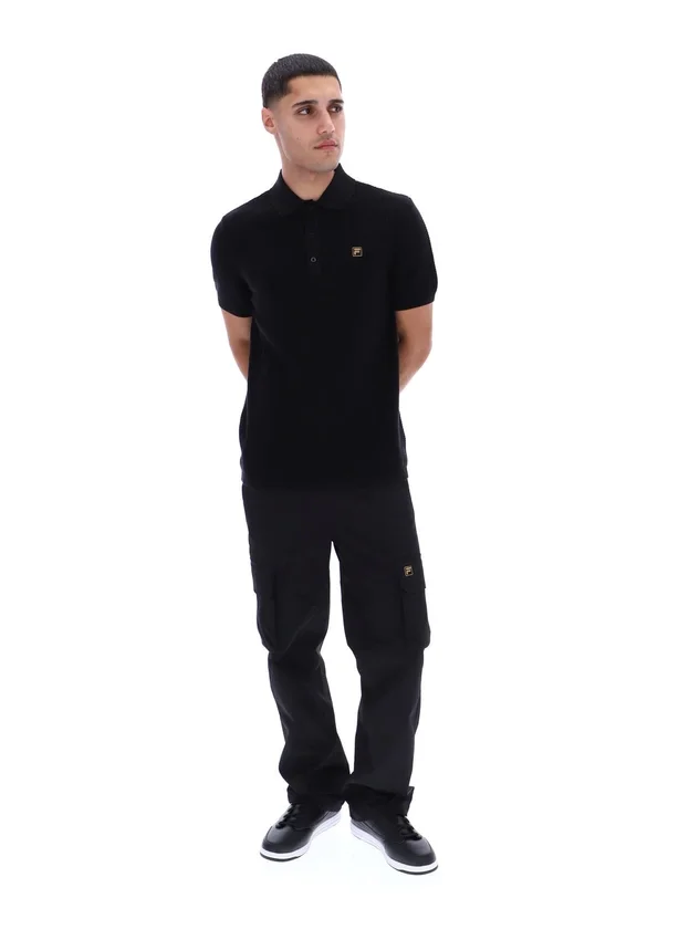 Polo nera Sander in maglia testurizzata