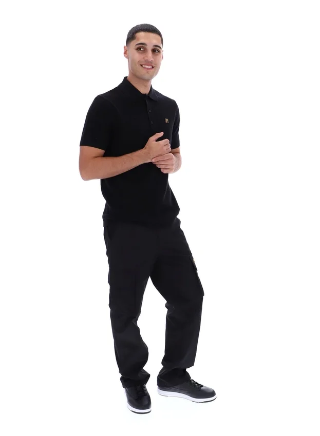 Polo nera Sander in maglia testurizzata